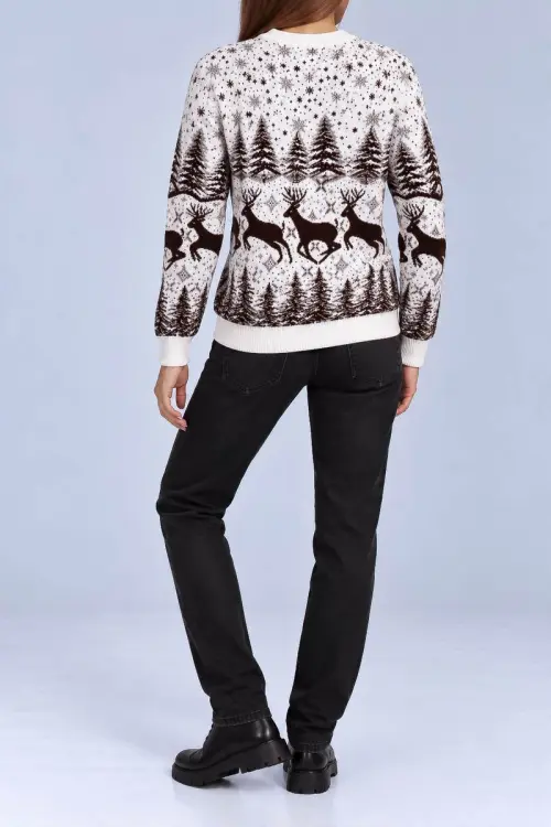 Women's Christmas Sweater, Milk Color, 214R22601-5