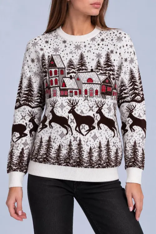 Women's Christmas Sweater, Milk Color, 214R22601-5