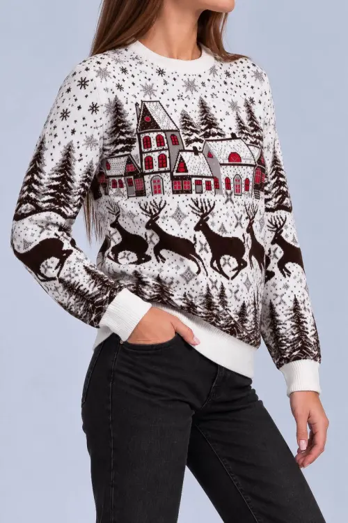 Women's Christmas Sweater, Milk Color, 214R22601-5