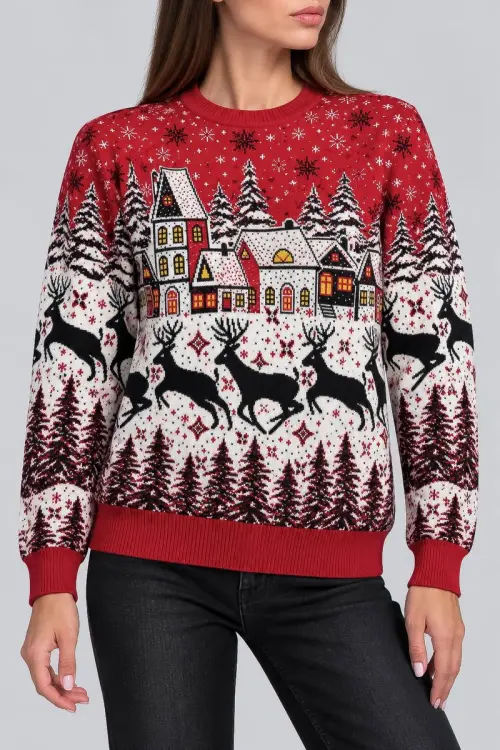 Women's Christmas Sweater, Red Color, 214R22601-5