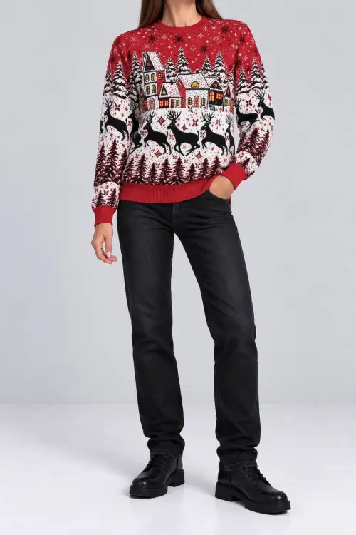 Women's Christmas Sweater, Red Color, 214R22601-5