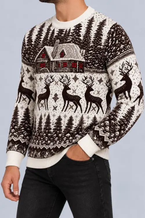 Men's Christmas Sweater, Beige Color, 214R21320