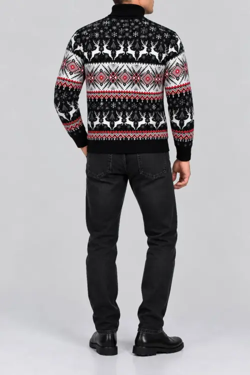 Men's Christmas Turtleneck Sweater, Black, 214R21305