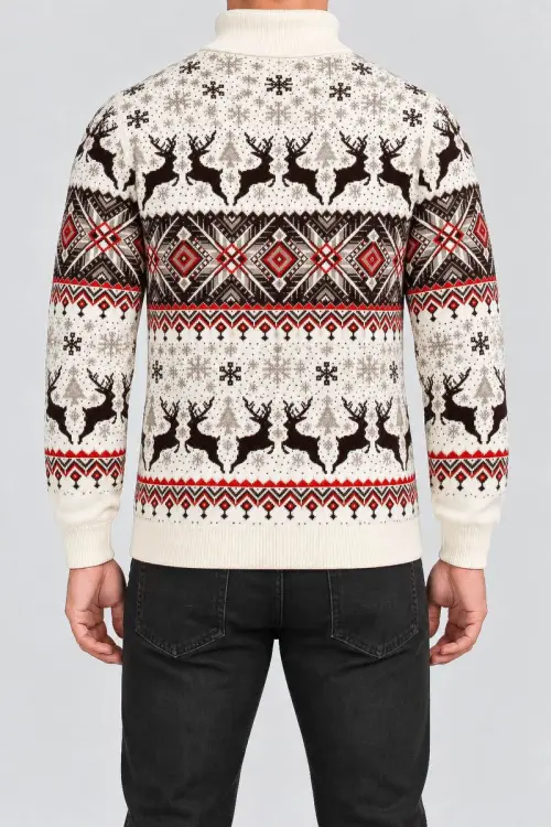 Men's New Year Sweater with Turtleneck, Cream Color, 214R21305