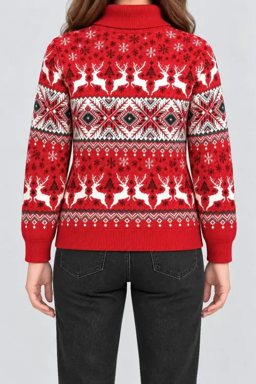 Women's New Year Turtleneck Sweater, Red, 214R21305-5