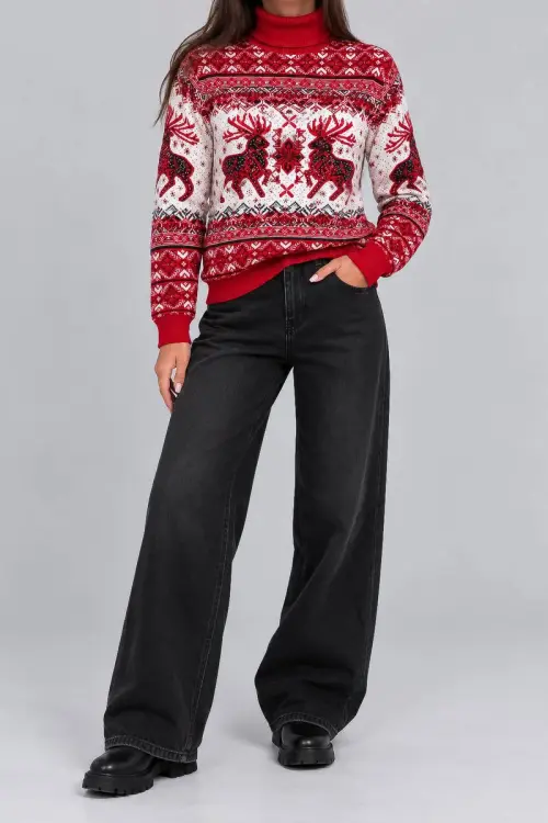 Women's Christmas Sweater, Red, 214R21302-5