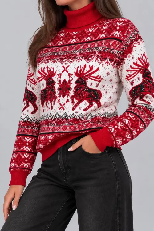 Women's Christmas Sweater, Red, 214R21302-5