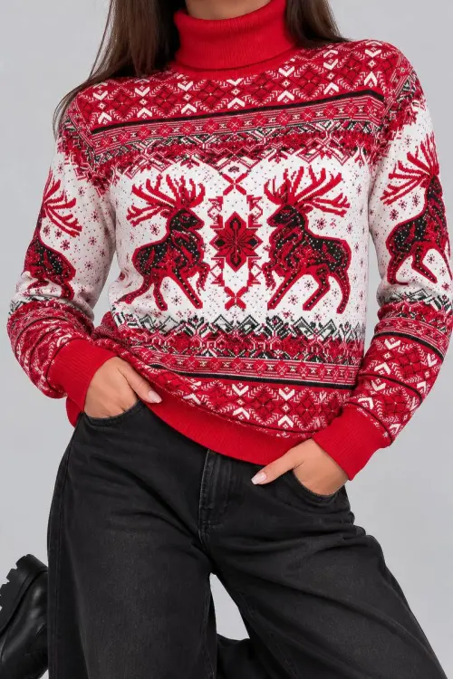 Women's Christmas Sweater, Red, 214R21302-5