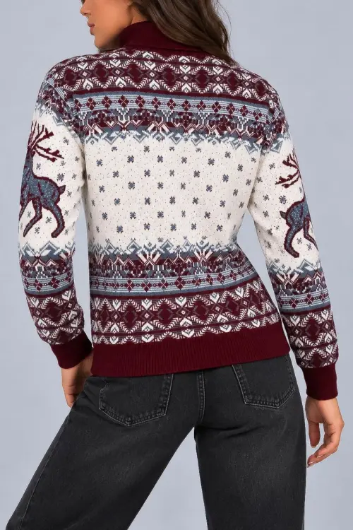 Women's Christmas Sweater, Burgundy Color, 214R21302-5