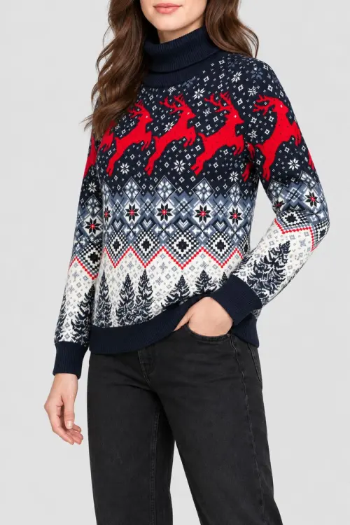 Women's Christmas Sweater, Blue, 214R21301-5