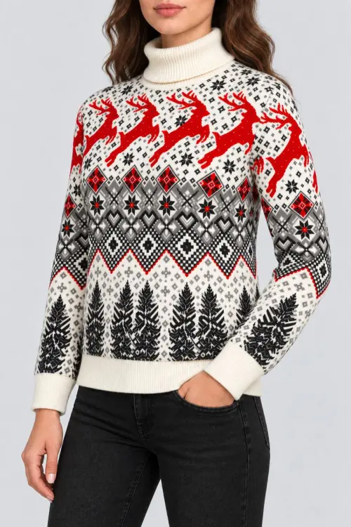 Women's Christmas Sweater, Cream Color, 214R21301-5