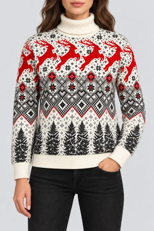Women's Christmas Sweater, Cream Color, 214R21301-5