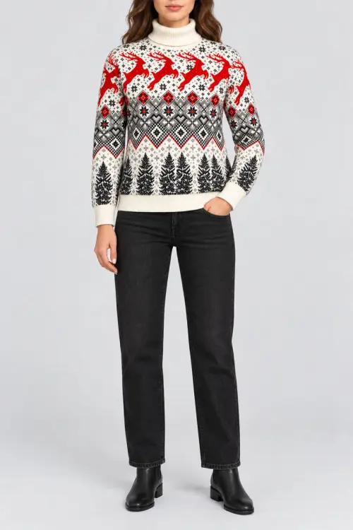 Women's Christmas Sweater, Cream Color, 214R21301-5