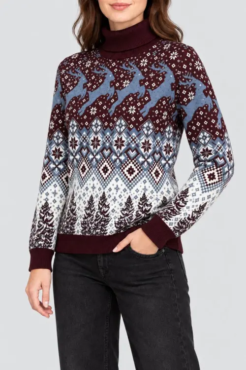 Women's Christmas Sweater, Burgundy Color, 214R21301-5