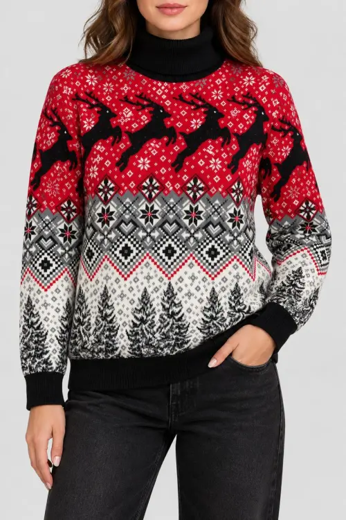 Women's Christmas Sweater, Red Color, 214R21301-5