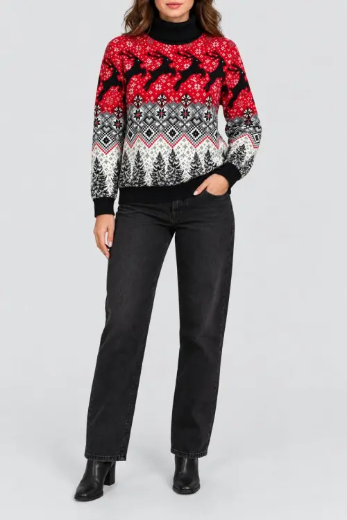 Women's Christmas Sweater, Red Color, 214R21301-5