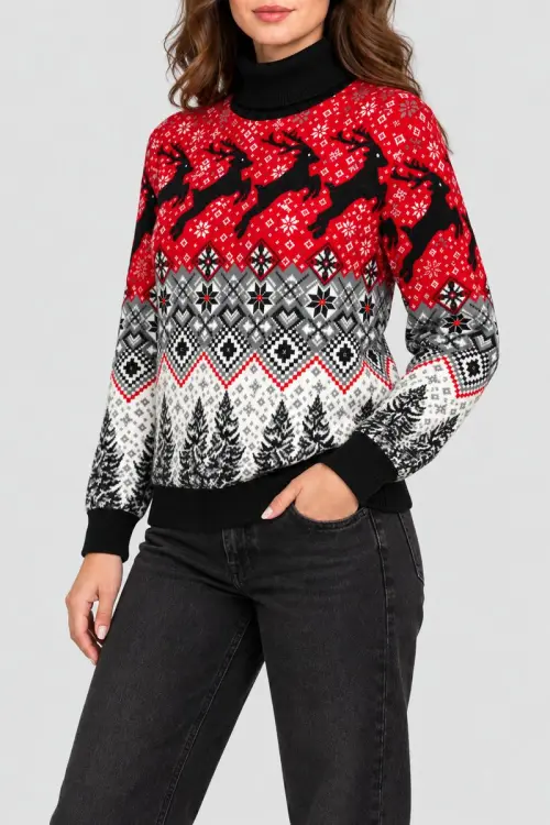 Women's Christmas Sweater, Red Color, 214R21301-5