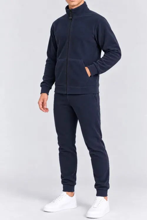 Men's fleece sports suit, dark blue color, 257R661