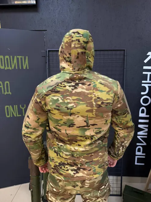 Кофта флісова тактична Polartec 380 г/м² з 3D-сіткою і капюшоном мультикам