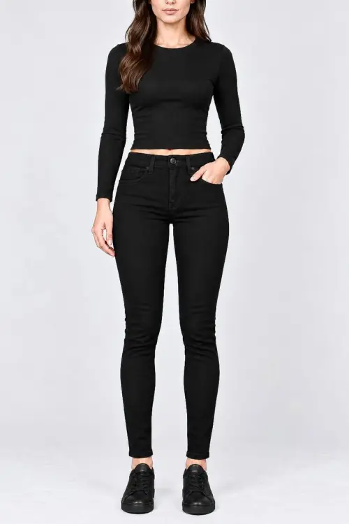 Джинси жіночі однотонні Slim fit, колір чорний, 244RF-81739