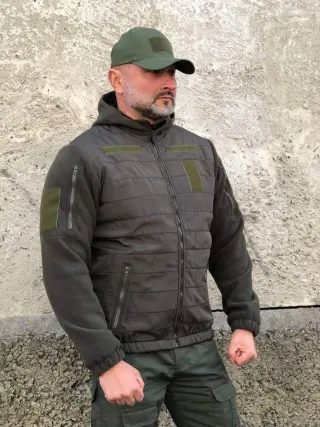 Тактична флісова кофта Олива з капюшоном