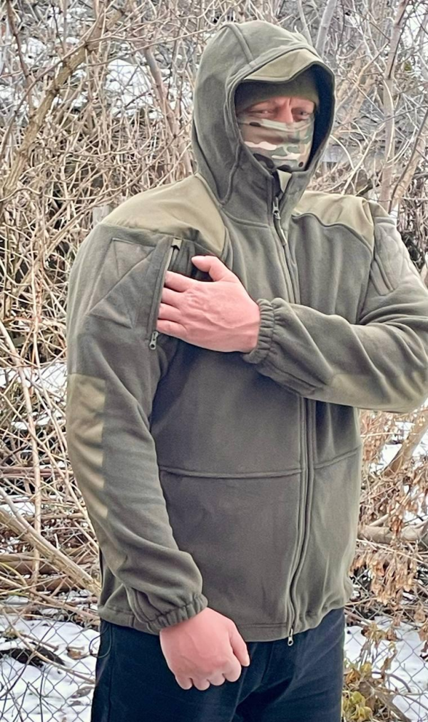 Флісова кофта Олива з капюшоном та вставками