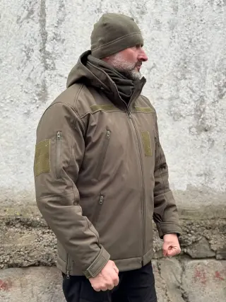 Winter Tactical Soft Shell Jacket with Omni-Heat Insulation, Olive