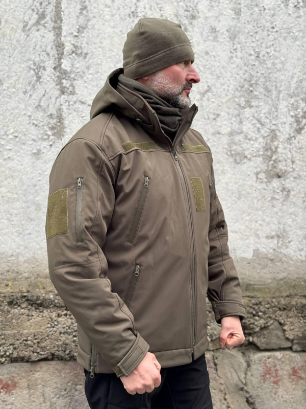 Зимова тактична куртка Soft Shell з утепленням Omni-Heat олива