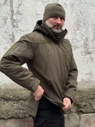 Winter Tactical Soft Shell Jacket with Omni-Heat Insulation, Olive