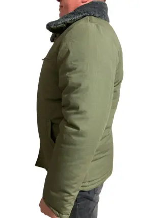 Khaki Ripstop Fur-Lined Pea Coat