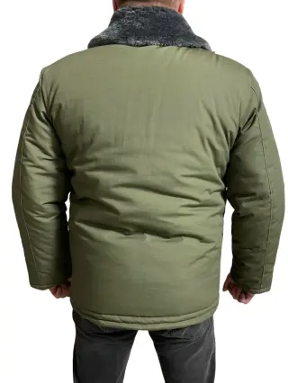 Khaki Ripstop Fur-Lined Pea Coat