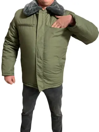 Khaki Ripstop Fur-Lined Pea Coat