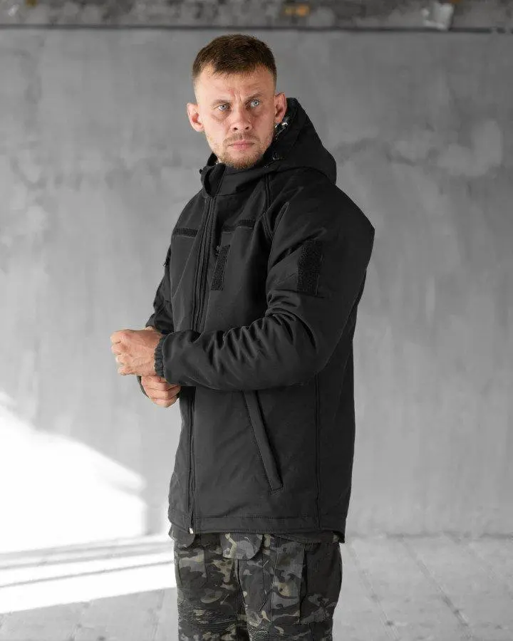 Зимова тактична куртка Soft Shell з утепленням Omni-Heat чорна
