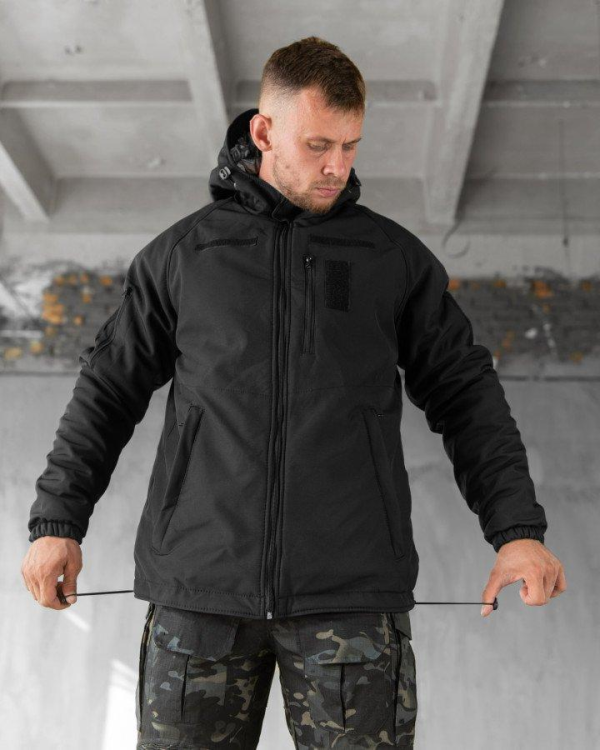 Зимова тактична куртка Soft Shell з утепленням Omni-Heat чорна