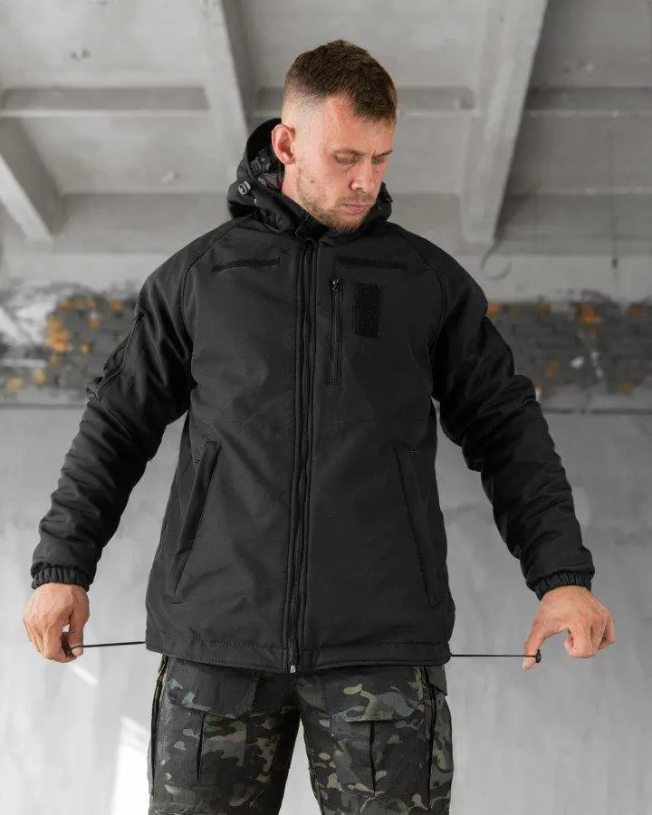 Зимова тактична куртка Soft Shell з утепленням Omni-Heat чорна