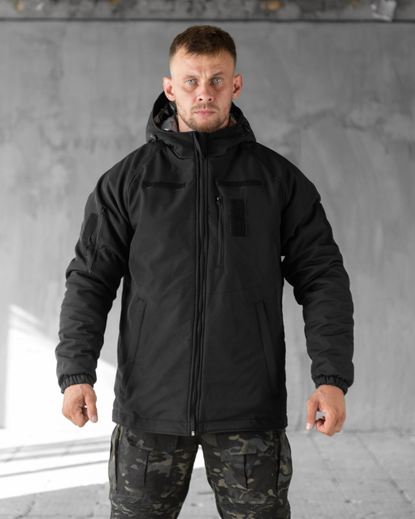 Зимова тактична куртка Soft Shell з утепленням Omni-Heat чорна