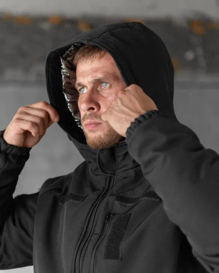 Зимова тактична куртка Soft Shell з утепленням Omni-Heat чорна
