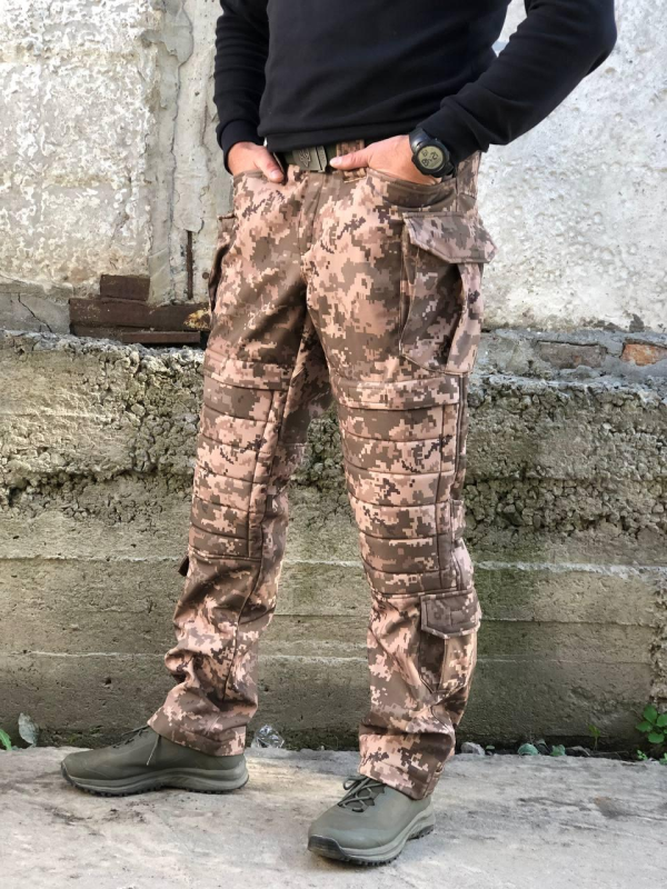 Штани тактичні Soft Shell піксель з укріпленими колінами
