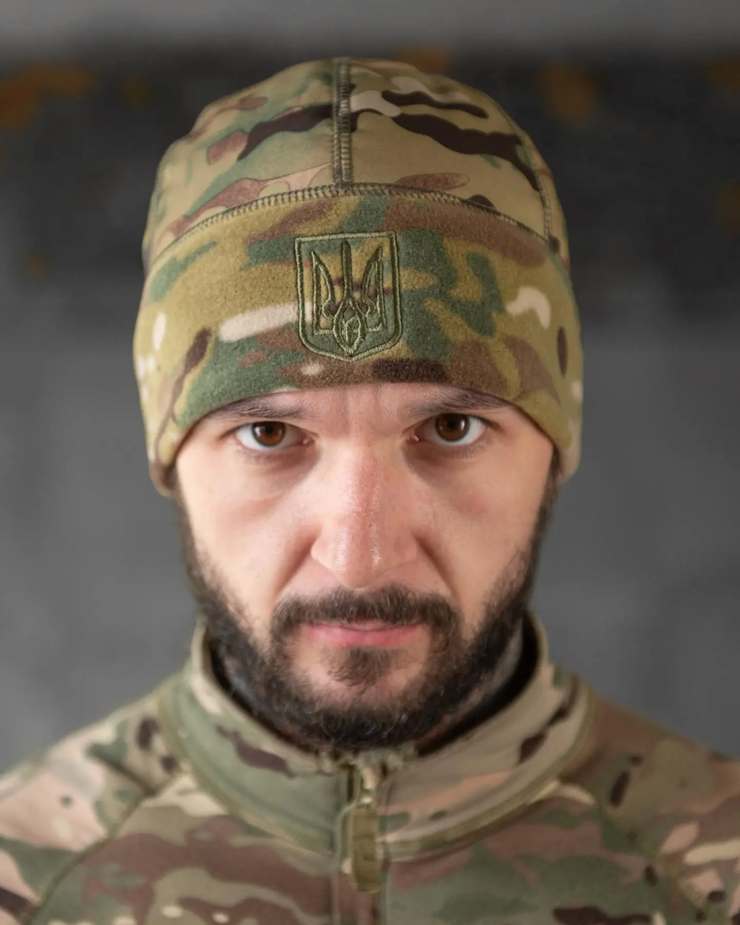 Шапка флісова мультикам з вставкою Soft-Shell та гербом