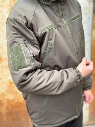 Тепла водонепроникна куртка хакі Soft Shell з утепленням Omni-Heat