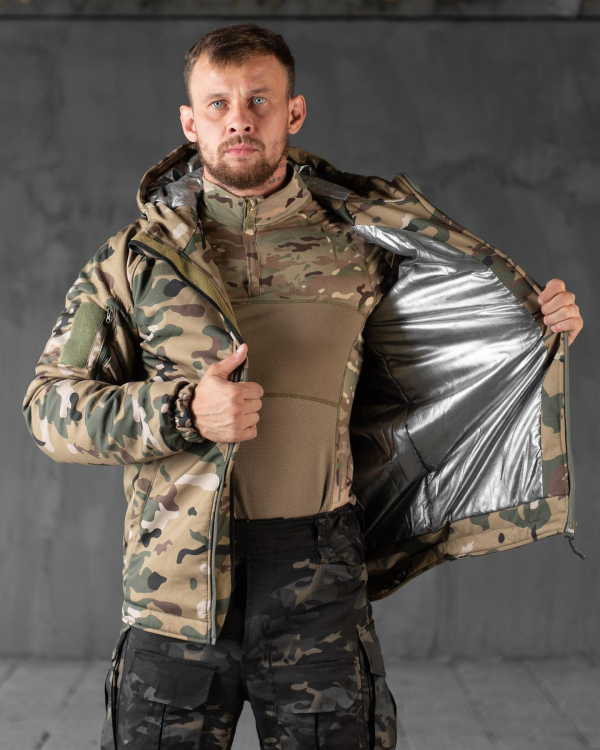 Зимова тактична куртка Soft Shell з утепленням Omni-Heat мультикам