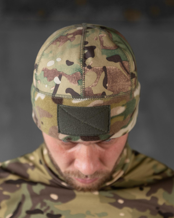Шапка флісова мультикам з вставкою Soft-Shell та липукою під шеврон