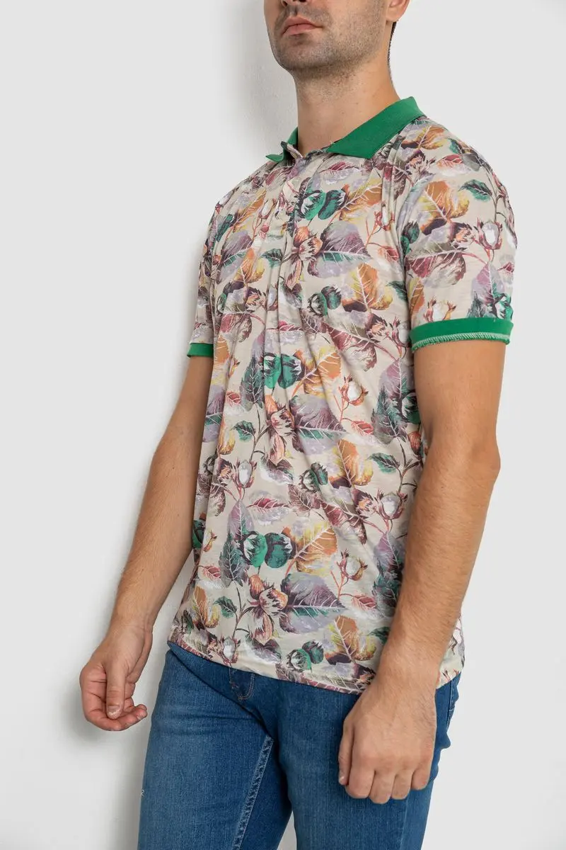 Поло чоловіче з принтом, колір бежево-зелений, 247R314