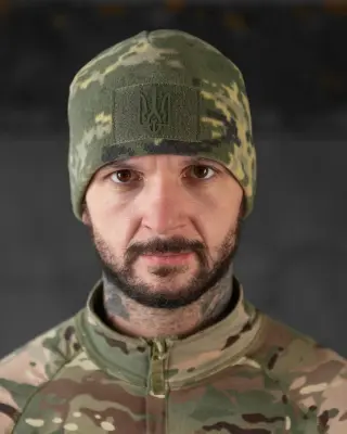Шапка флісова піксель з липучкою та гербом