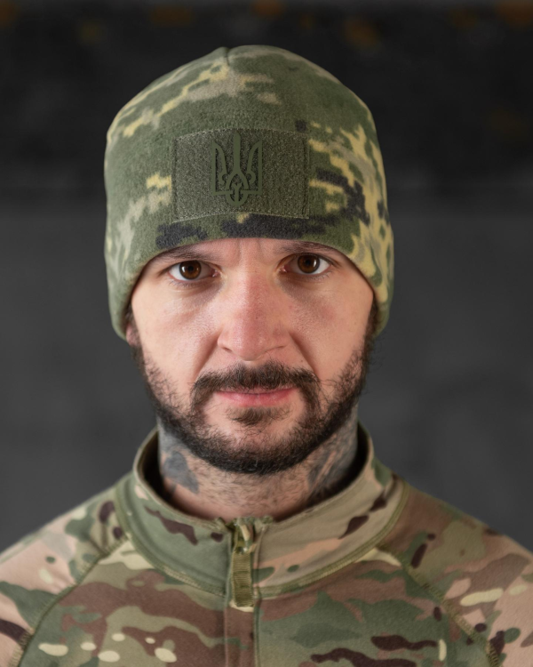 Шапка флісова піксель з липучкою та гербом