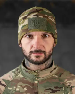 Шапка тактична флісова з гербом на липучці мультикам