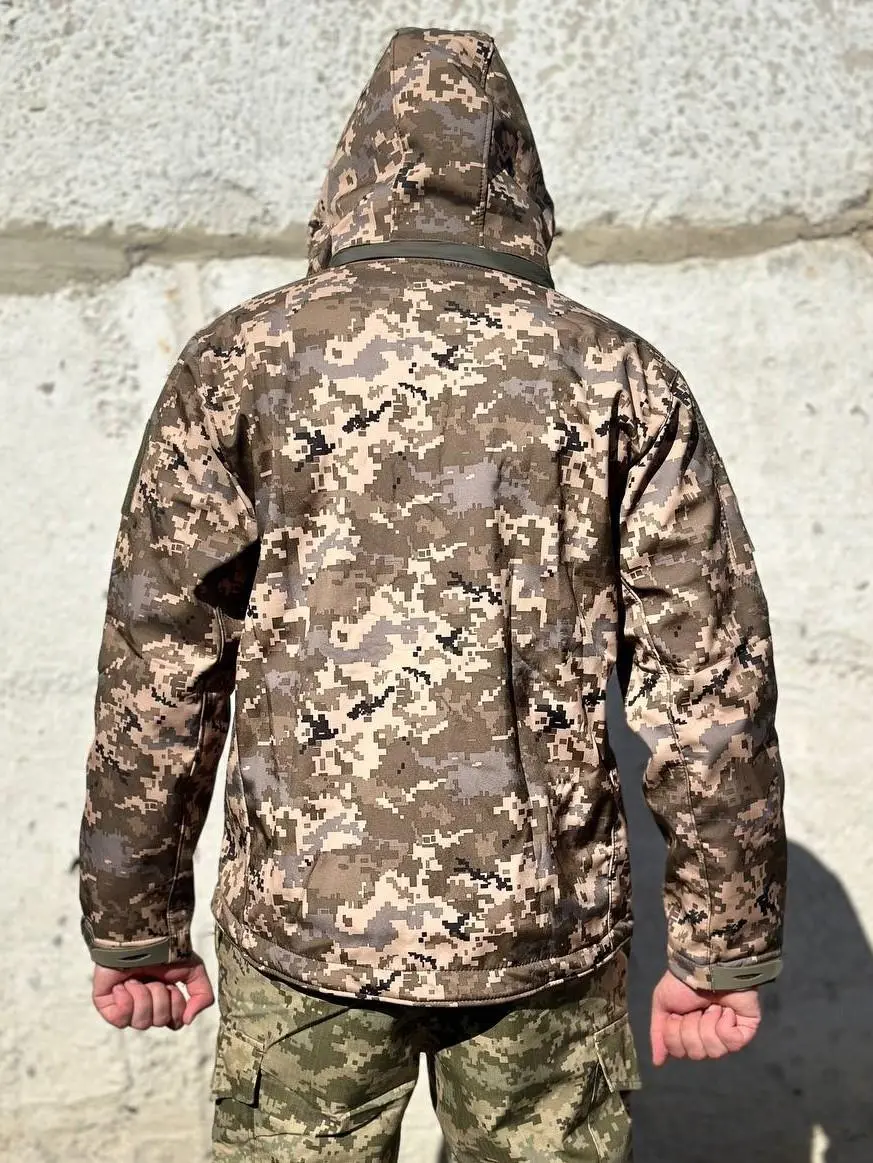 Куртка тактична Soft-Shell піксель демісезон зі знімним капюшоном