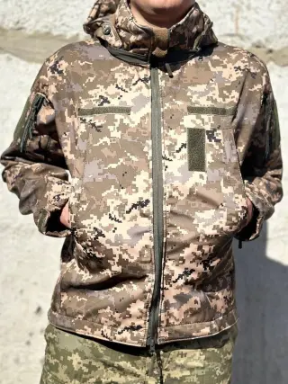 Куртка тактична Soft-Shell піксель демісезон зі знімним капюшоном