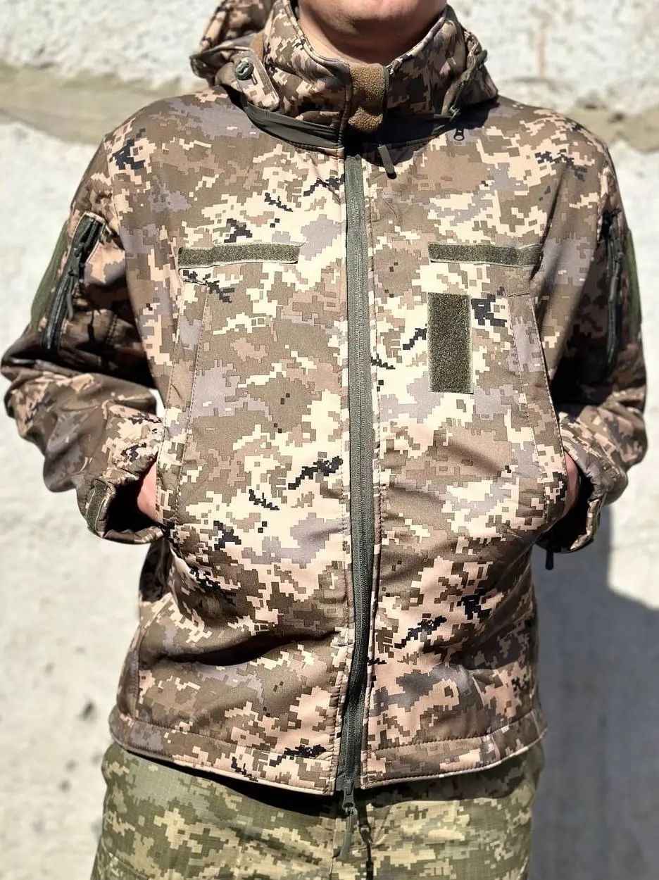 Куртка тактична Soft-Shell піксель демісезон зі знімним капюшоном