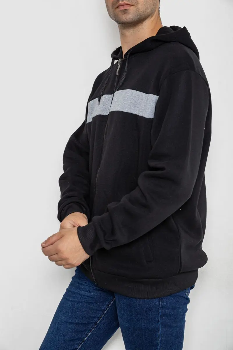 Кофта чоловіча на флісі з капюшоном, колір чорний, 244R2559